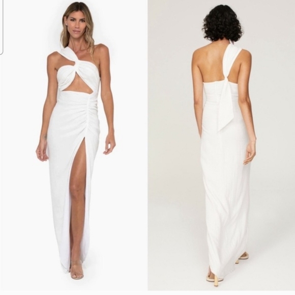 Just Bee Queen Harlow Dress White Cutout One Shoulder Maxi Size l (run small) - Picture 6 of 11